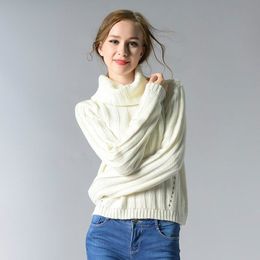 2018 Autumn/Winter Vintage Women Sweater Long Sleeve Loose Turtleneck Knitted Pullover White Yellow Gray Sweaters Crop Top