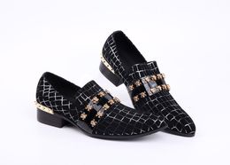 2018 New mens fashion metal skull buckle genuine leather wedding shoes men loafers pointed toe slip on party dress shoes big size 46