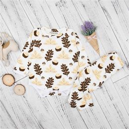 2018 New Girls Clothing Sets Spring Autumn Long Sleeve Leaves Printing Rompers + Pants 2PCS Kids Suits Fashion Baby Boys Clothing Sets