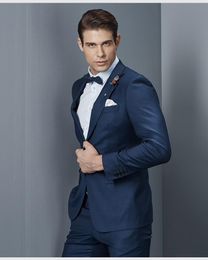 Brand New Blue Men Wedding Tuxedos Excellent Groom Tuxedos High Quality Men Formal Prom Dinner Blazer 2 Piece Suit(Jacket+Pants+Tie) 1950