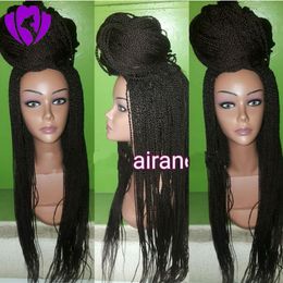 10-30inches" Black Lace Front Wig Twist Hair for Women Synthetic Heat Resistant Long Braided Wigs Glueless Hand Tied