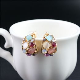 New Fashion Hot Ks Style Earrings Cat's Eye Stud Earrings Color Rhinestone Ms. Ear Jewelry Wholesale