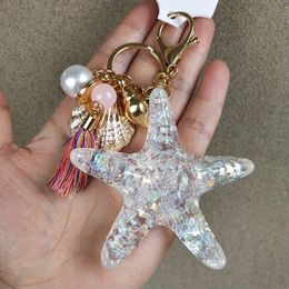 starfis keychain - crystal Starfish Keychain Lovers seashells Metal Car Key Ring Pendants Bag chain Best Gift Jewellery