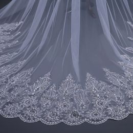 Cathedral Train White Long Wedding Veil 3 3 8m Bridal Veils Top Quality Wedding Accessories Floral Applique with Beads254Q