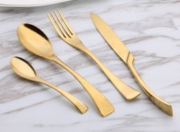 Gold Dinnerware Set for Dinner Plates Stainless Steel Tableware Set Western Fork Knife Spoon Tea Spoon