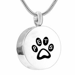 Cremation Jewelry round Pets paw print ashes Pendant Memorial Urn Necklace