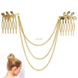 Headpieces Vintage Hair Accessories Double Gold Chain With Leaf Comb Head New Headbands For Women Girl Lady