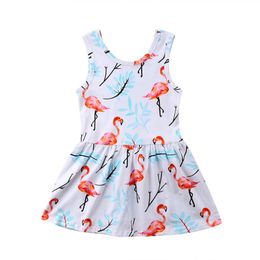 2018 Brand New Toddler Clothing Infant Kids Baby Girl Summer Cotton Dress Princess Party Animal Sleeveless Sundress Flamingo Dresses 1-5T