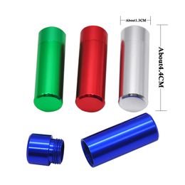 Wholesale 4.4*1.3CM Portable Pill Box Water Proof Stash Case Smell Proof Aluminum Alloy Medicine box Herb Airtight Storage Bottles Box 4 col