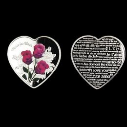 10 pcs Non magnetic The 2019 Forever love heart shaped rose Lover gift badge silver plated 40 mm souvenir commemorative decoration coin Best quality