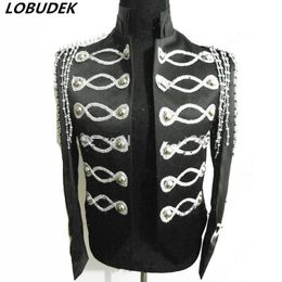 Men Silver Black Jacket Outfit Singer Nightclub DJ Costume Male Stage Bar party Drum Dancer Performance Coat Super Star Concert Rock Jackets