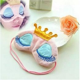 Dropshipping Lovely Pink/Blue Crown Sleeping Mask Eyeshade Eye Cover Travel Cartoon Long Eyelashes Blindfold Gift For Women Girls lesgas