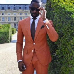 Brand New Orange Men Wedding Tuxedos Excellent Groom Tuxedos Peak Lapel Two Button Slim Fit Men Blazer 2 Piece Suit(Jacket+Pants+Tie) 1463