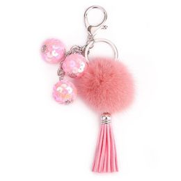 Women Tassel Hairball Car Key Chain Pendant Tassel Rabbit Fur Fuzzy Ball Pompom Keychain Bag Car Key Ring