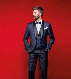Custom Made Groomsmen Shawl Lapel Groom Tuxedos Navy Blue Men Suits Wedding/Prom Best Man Blazer ( Jacket+Pants+Vest+Tie ) A265