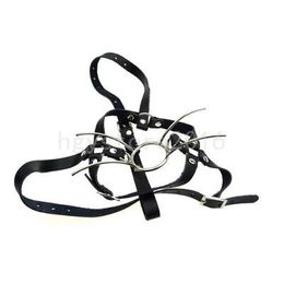 Bondage Leather Adjustable Belt Steel Spider Mouth Gag Head Harness Mask open strap game #G94