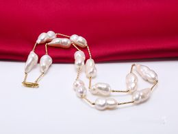 Hand knotted 50cm natural white gourd shape alien pearl necklace fashion Jewellery