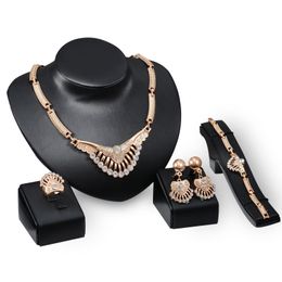 Dubai 18K Gold Pendant Peacock Tail Necklace Sets Fashion African Diamond Wedding Bridal Jewelry Sets (Necklace + Bracelet + Earrings +Ring)