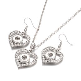 Noosa Crystal Snap Button Jewelry Set Heart 12mmSnap Button Necklace Snap Earrings for Women Bohemia Gift