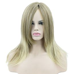 Women Long Straight Yellow to Blonde Ombre Party Cosplay Wigs Accessories Hair