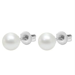 Fashion 4mm 5mm 6mm 7mm 8mm Ball Pearl Stainless Steel Stud Earrings For Women Jewellery