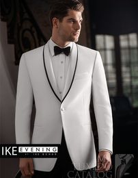 High Quality One Button White Groom Tuxedos Groomsmen Shawl Lapel Best Man Blazer Mens Wedding Suits (Jacket+Pants+Tie) H:789