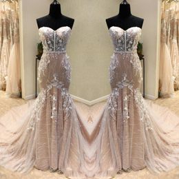 Sexy Sweetheart Wedding Dresses See Through Lace Up Back Mermaid Bridal Gowns Sweep Train Colorful Wedding Vestidos Custom Made