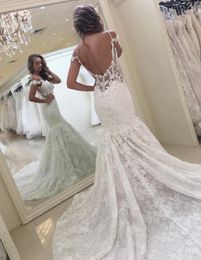 New Arrival Full Lace Wedding Dress Modest Mermaid Open Back Spaghetti Straps Garden Bride Bridal Gown Custom Made Plus Size