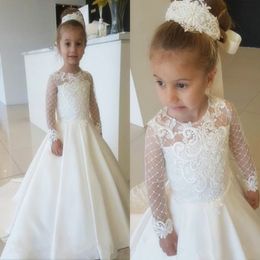 Lace Hollow Flower Girl Dresses For Weddings New Sheer Long Sleeves First Communion Birthday Party Dresses Girls Pageant Dress