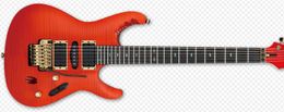 Super Thin Herman Li EGEN8 Flame Maple Top Dragon Blood Orange Electric Guitar Floyd Rose Tremolo Bridge, Abalone Oval Inlay, HSH Pickups