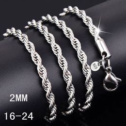 16-30 polegadas 2MM 925 colar de corrente de corda trançada de prata esterlina para mulheres e homens Moda DIY Jóias a granel