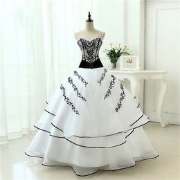 Black and White Gothic Wedding Dress With Colour Vintage Embroidery Ball Gown Tiered Princess Colourful Bridal Gowns Custom Made online