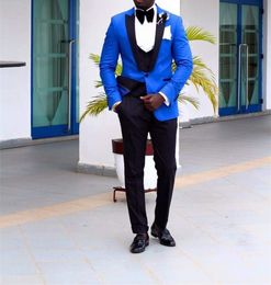 Royal Blue 3 Piece Suit Groom Tuxedos Fashion Bridegroom Wedding Suit High Quality Men Wedding Prom Dinner Blazer(Jacket+Pants+Tie+Vest) 438