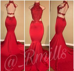 2k17 Sexy Prom Dresses Mermaid Hlater Neck Formal Evening Gowns Backless Custom Made Girls Pageant Dresses