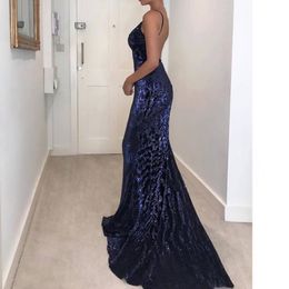 Cheap Sparkly Mermaid Prom Dresses Sexy Deep V-Neck Sequins Backless Party Dresses 2018 Attractive Sweep Train Prom Dress Evening Gowns