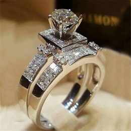 Hot 9 Style Diamond Crystal Cubic Zirconia Crown Wedding Ring Set Fashion Sier Colour Rings Jewellery Lover Gift