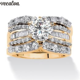 Vecalon 3-in-1 Vintage Lovers ring 925 Sterling silver Diamonds Cz Party wedding band rings For women men Jewellery