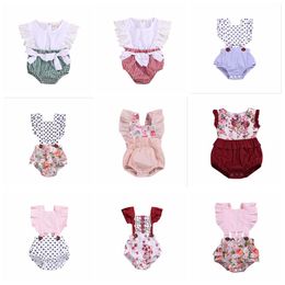 Baby Girls Clothes Kids Lace Bowknot Rompers Summer Patchwork Plaid Triangle Jumpsuits Newborn Sleeveless Onesies Lovely Outfits YP616