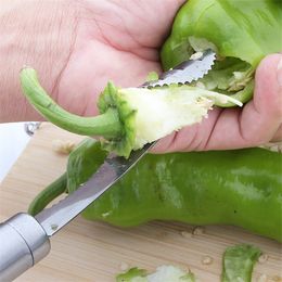 Stainless Steel Chilli Core Remover Fruit and Vegetable Bitter Gourd Core Remover Pepper Corer Tool Serrated Edge Coring Tool