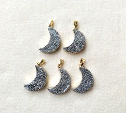 5 pieces Grey/white/buff Gold Colour Natural Moon crystal Druzy Geode Pendant Handmade Gem stone Drusy Quartz charm Jewellery PD252