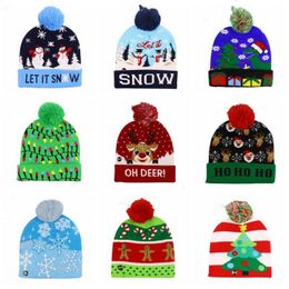 Xmas Crochet Skull Caps Hats LED Christmas Beanie Lighting Pom Hats Kids Snowflake Knitted Hat Adult Lights Knitted Ball Headgear AZYQ6797