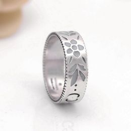 Japan and South Korea s925 sterling silver flower ring male Thai silver ring female sweet student trend Jewellery silver petals retro ring