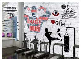 Customized 3D stereo sports gym photo wall paper Brick wall exercise fitness club image background decorative wall Papel de parede