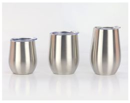 15oz Stainless Steel Tumbler wine glasses Vacuum Cup Egg Shell Shape Wine Big Belly Cup Coffee Mug With Lid Quickily Delivery