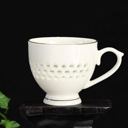 Ceramic Tea Cup With Handle 70ml Blue and White Porcelain Hollow Tea Bowls Espresso Coffee Cups Home Drinkware Maste