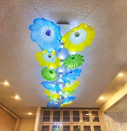 Lamps Modern Murano Colored Ceiling Lights American Style Glass Plates Ceiling-Lamp LED Flower Chandelier for Art Decoration