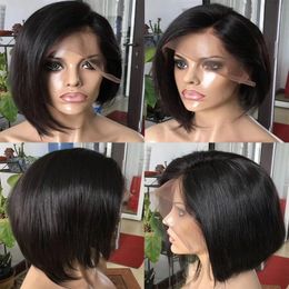Short Cut Bob Lace Front Wigs Style For Black Women Cheap Raw Indian Virgin Hair Bob Human Hair Wigs 130 150 Density Natural