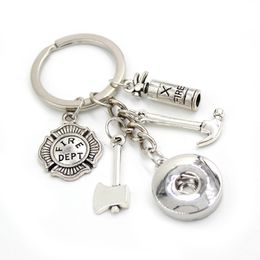 New Arrival Wholesale Snap Jewellery Firemen Key Chain Handbag Charm Snap Key chains Key Rings Firefighter Gift Keychain for men women Gifts