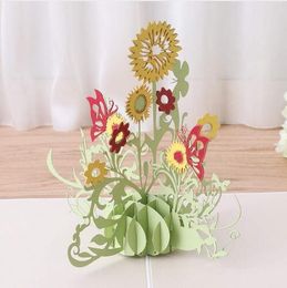 3D Pop Up Sunflower Flower Greeting Card Christmas Birthday New Year Invitation 20pcs/lot GB661