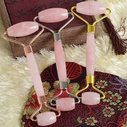 100% Pink Jade Face Massage Roller Thick Handle No Noise Jade Acupuncture Massager Natural Rose Quartz